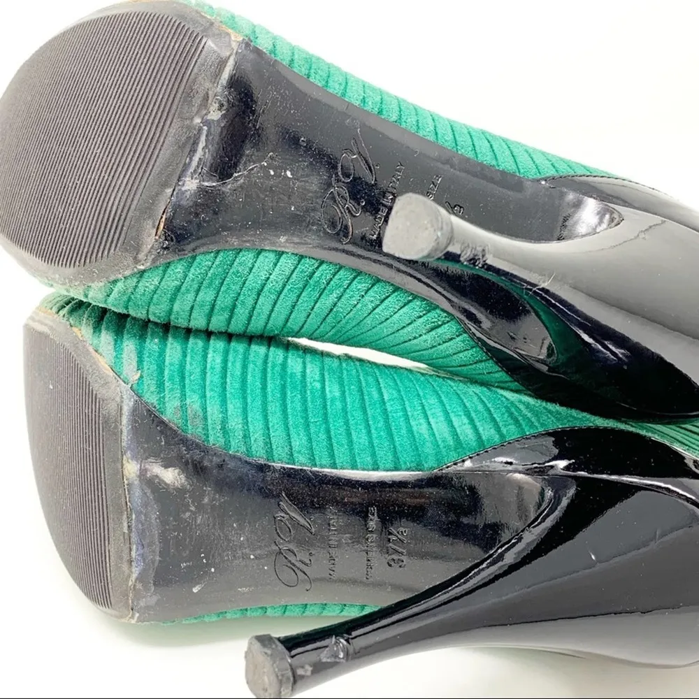 Roger Vivier Peep Toe Suede Patent Leather Booties siize 37.5 Green Black Ankle Size 7.5 - Image 7