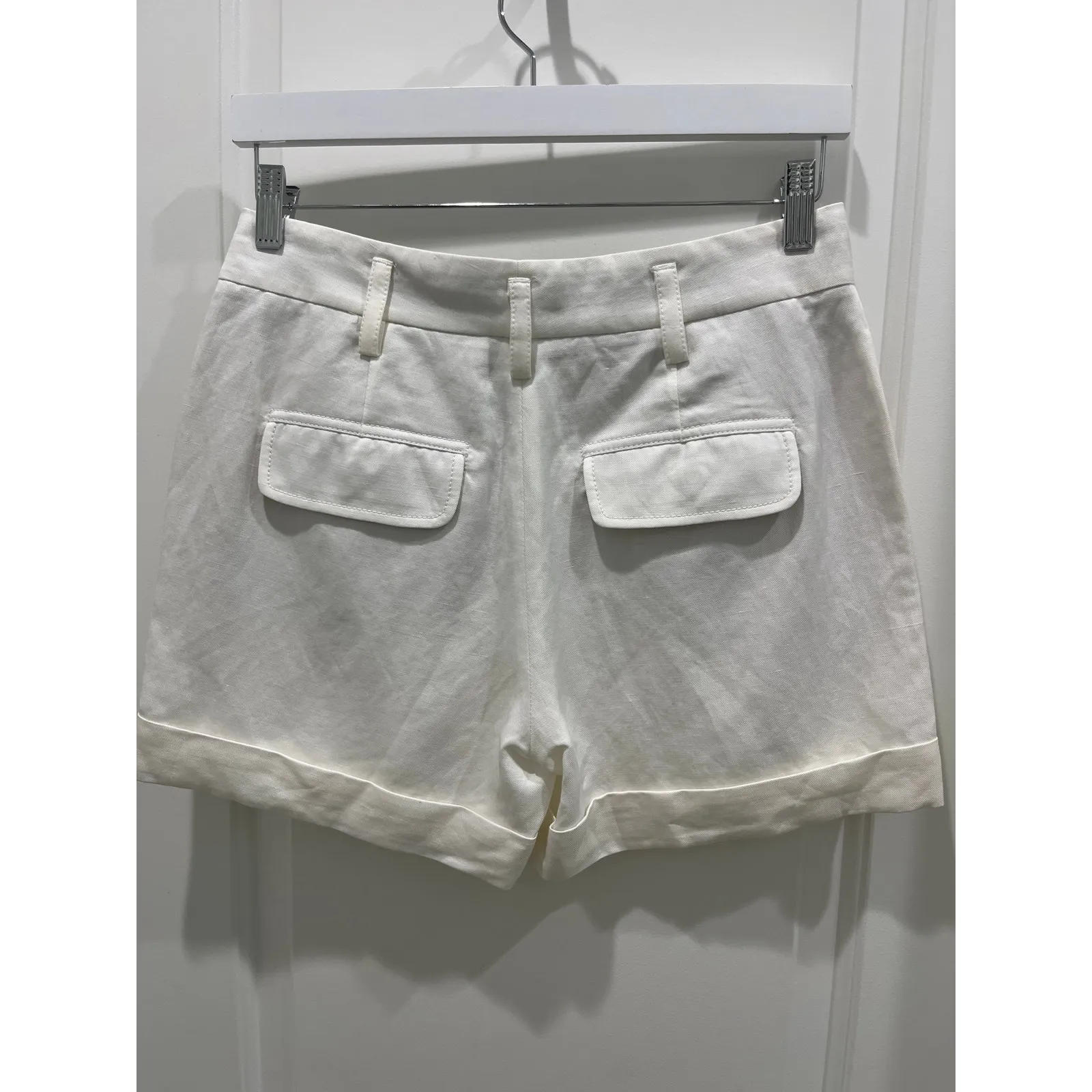 Vince Women's Twill Short Linen Cotton White High Rise Pleated Front Sz 4 - Image 5