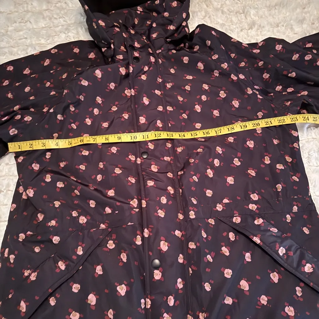 CAbi Black Floral Rainy Day Coat Jacket Womens Zip Hoodie SZ Medium - Image 13