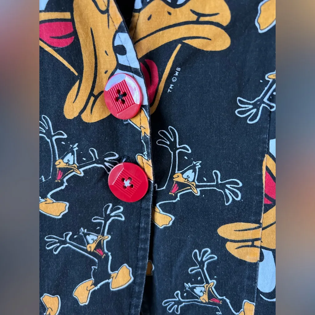 Vintage Daffy Duck Looney Tunes Button Vest Cartoon Print Black Red Graphic - Image 8