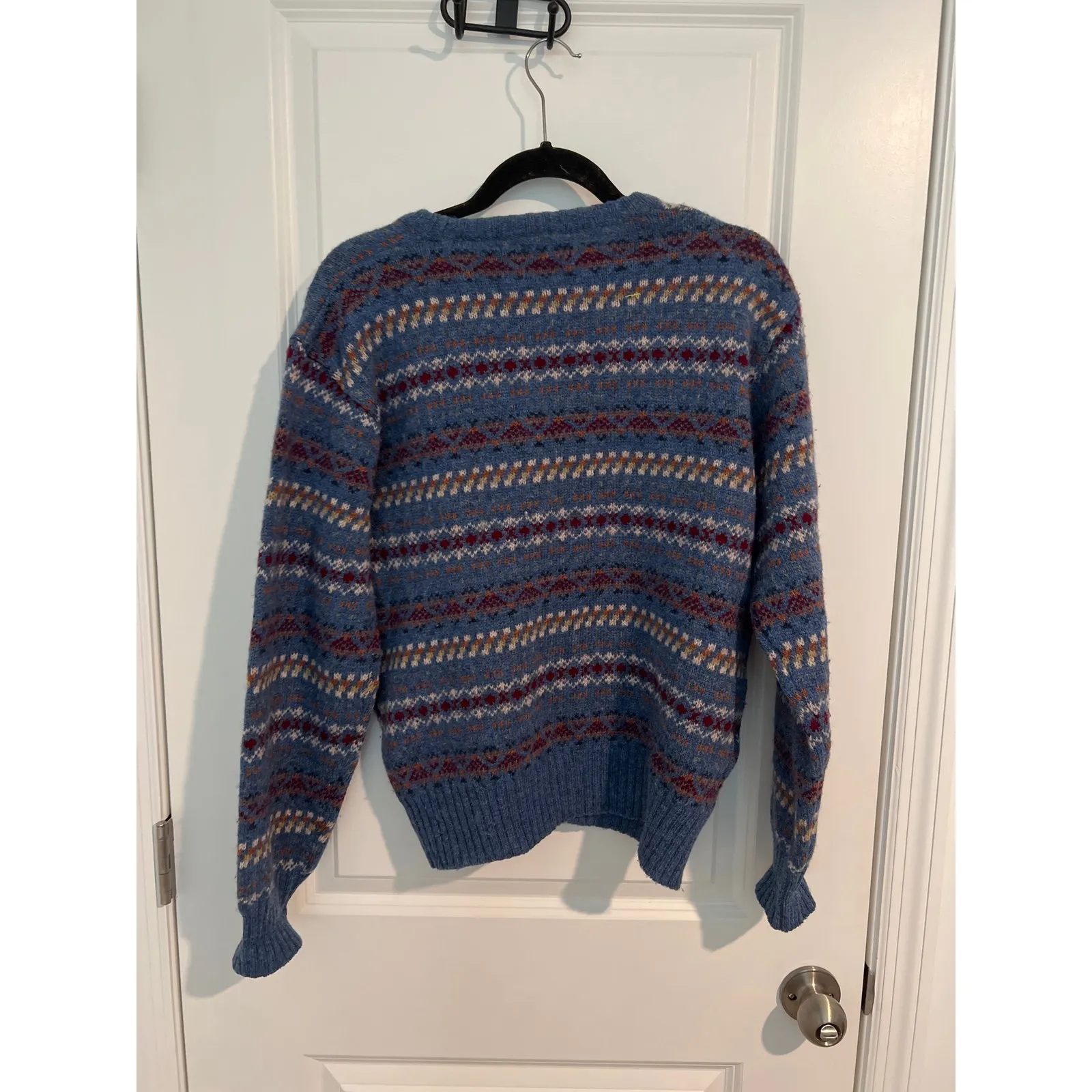 DAKS London Wool Striped Long Sleeve Crew Neck Knit Pullover Sweater Blue M Size M - Image 4