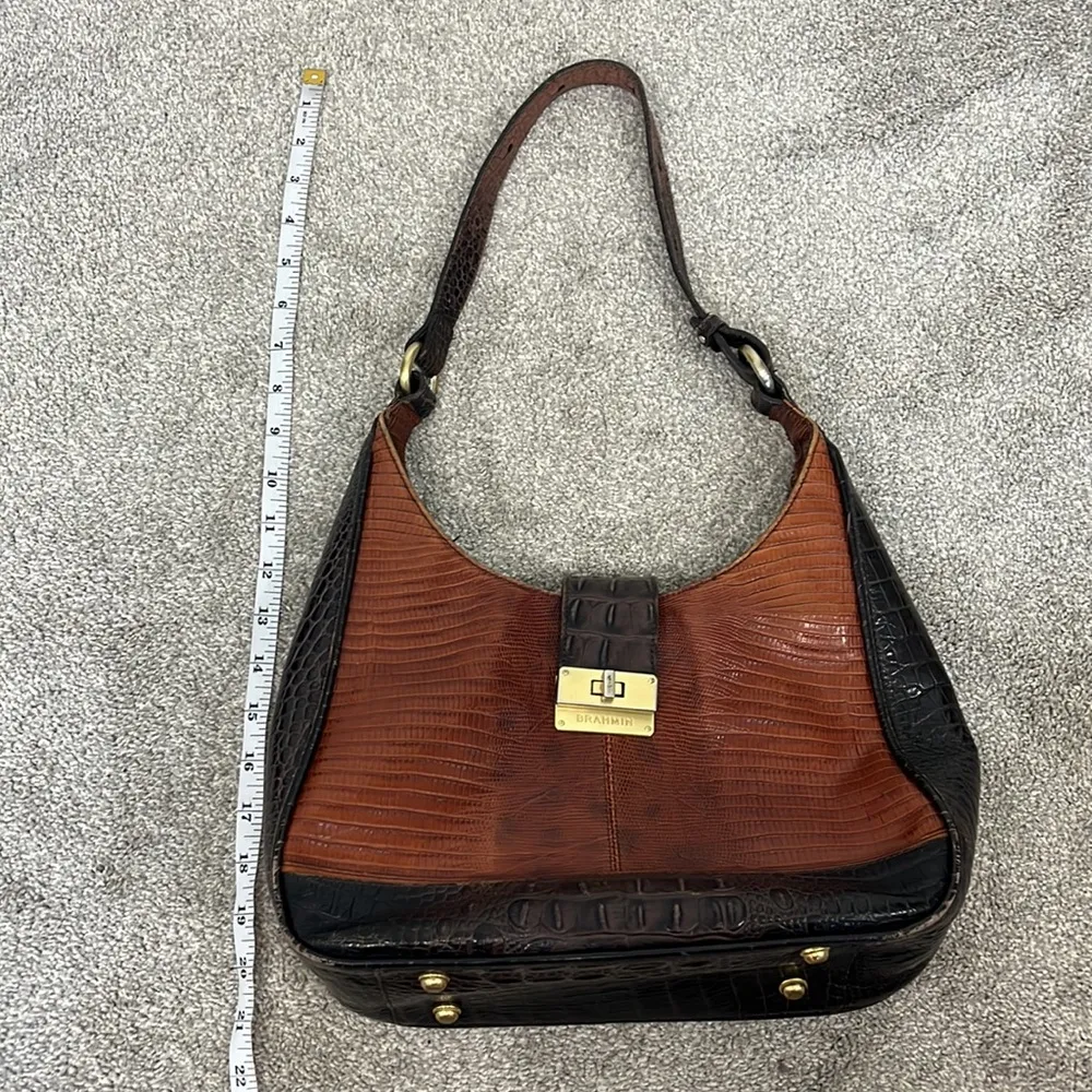 Brahmin Melbourne Maggie Cognac Brown Crocodile Hobo Leather Shoulder Bag - Image 8