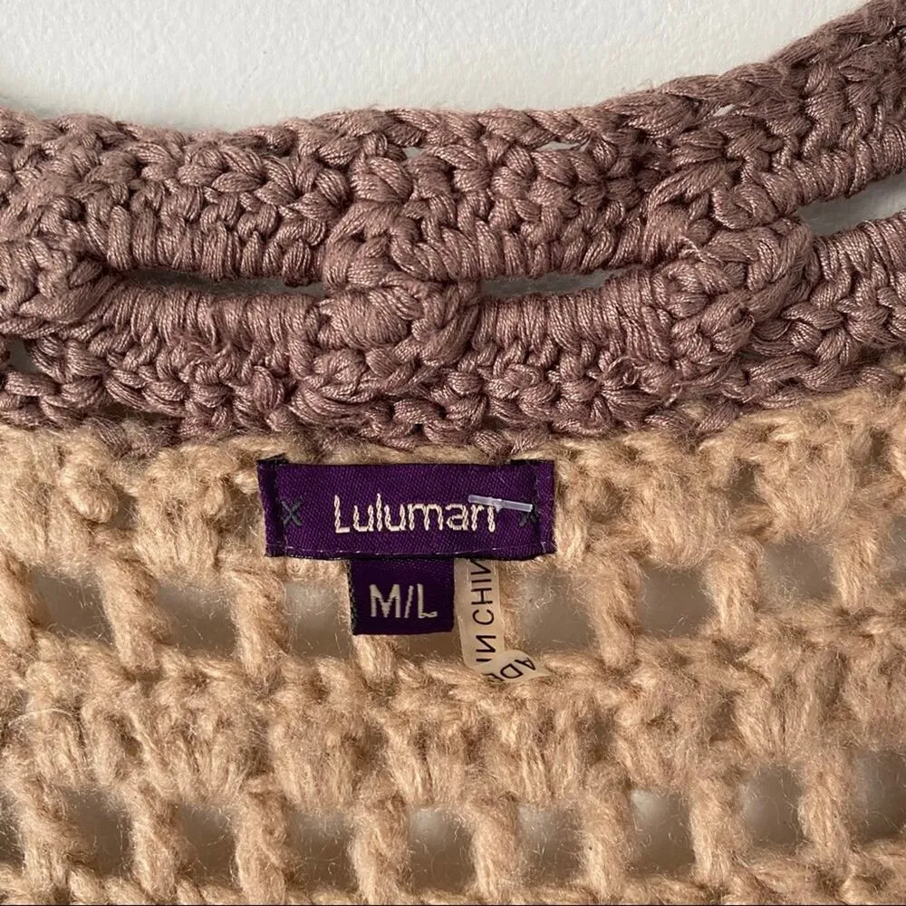 Lulumari Boho Crochet Tie Front Sweater M/L - Image 2