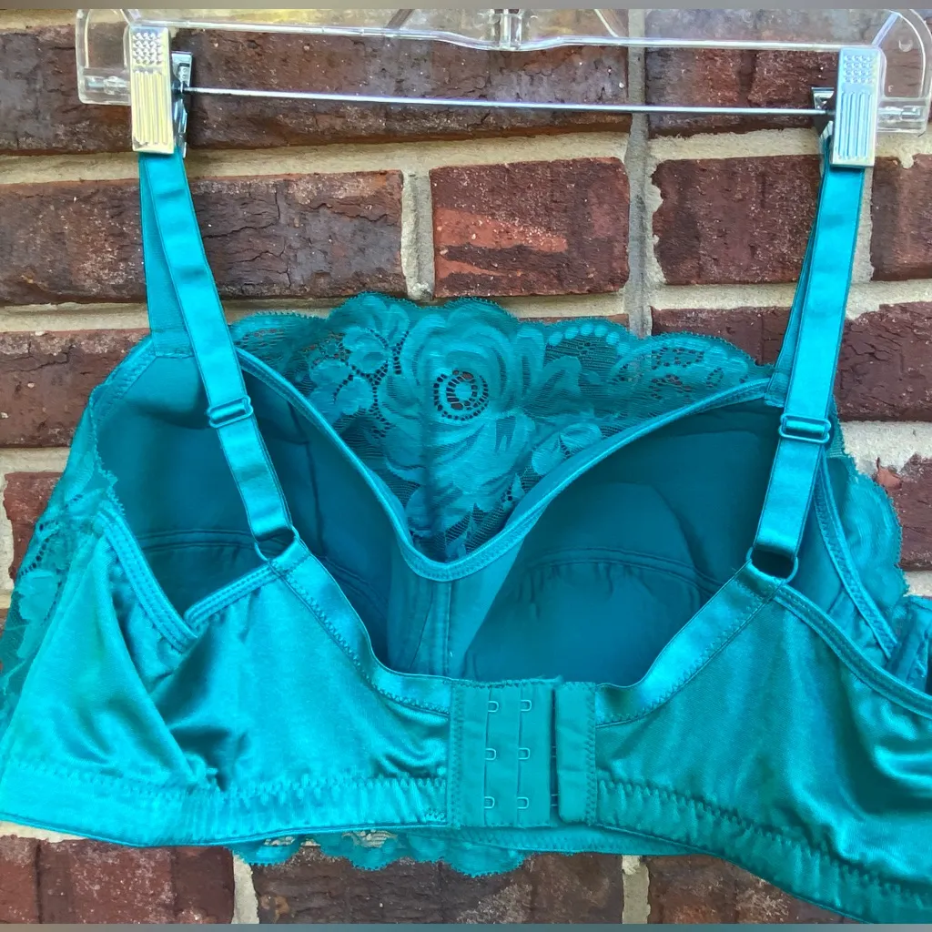 Teal Lace Bralette Comfort Choice 40C Women's Plus Size Lace Wireless Cami Bra Blue - Image 3