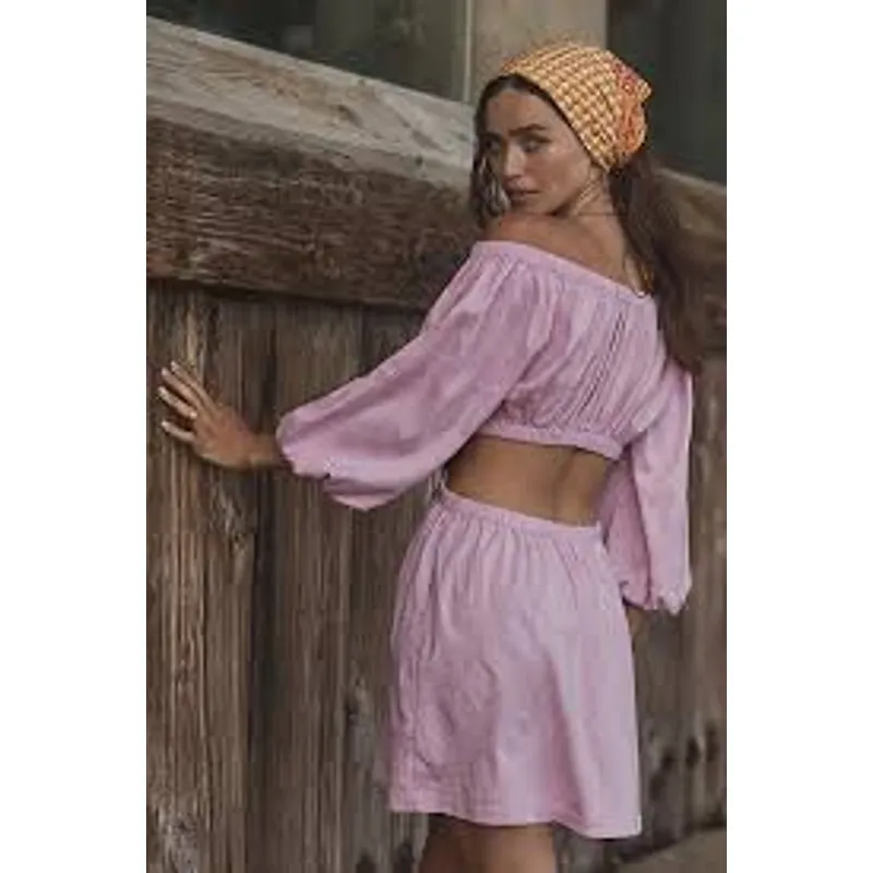 FREE PEOPLE Cut Out For This Mini Dress FEMININE Puff Sleeve Pink Flower Trail M - Image 2
