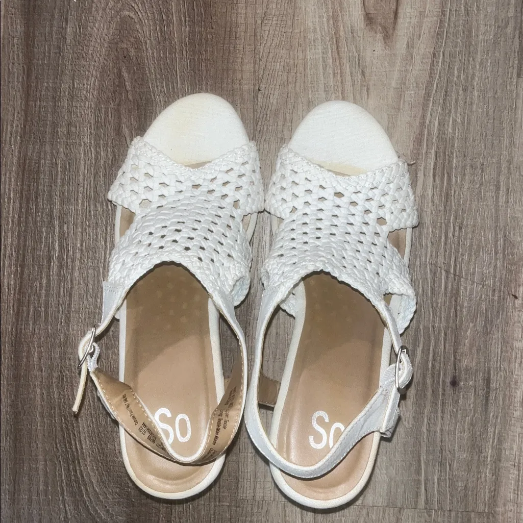 SO  Macrame Crochet White Braided Wedges 8.5 - Image 3