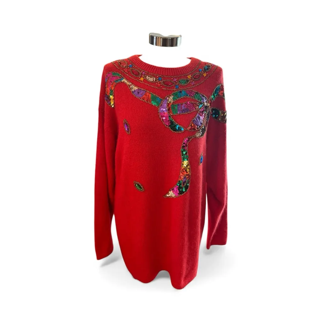 Vintage Karen Scott Red Embellished Women's Christmas Sweater - Image 3