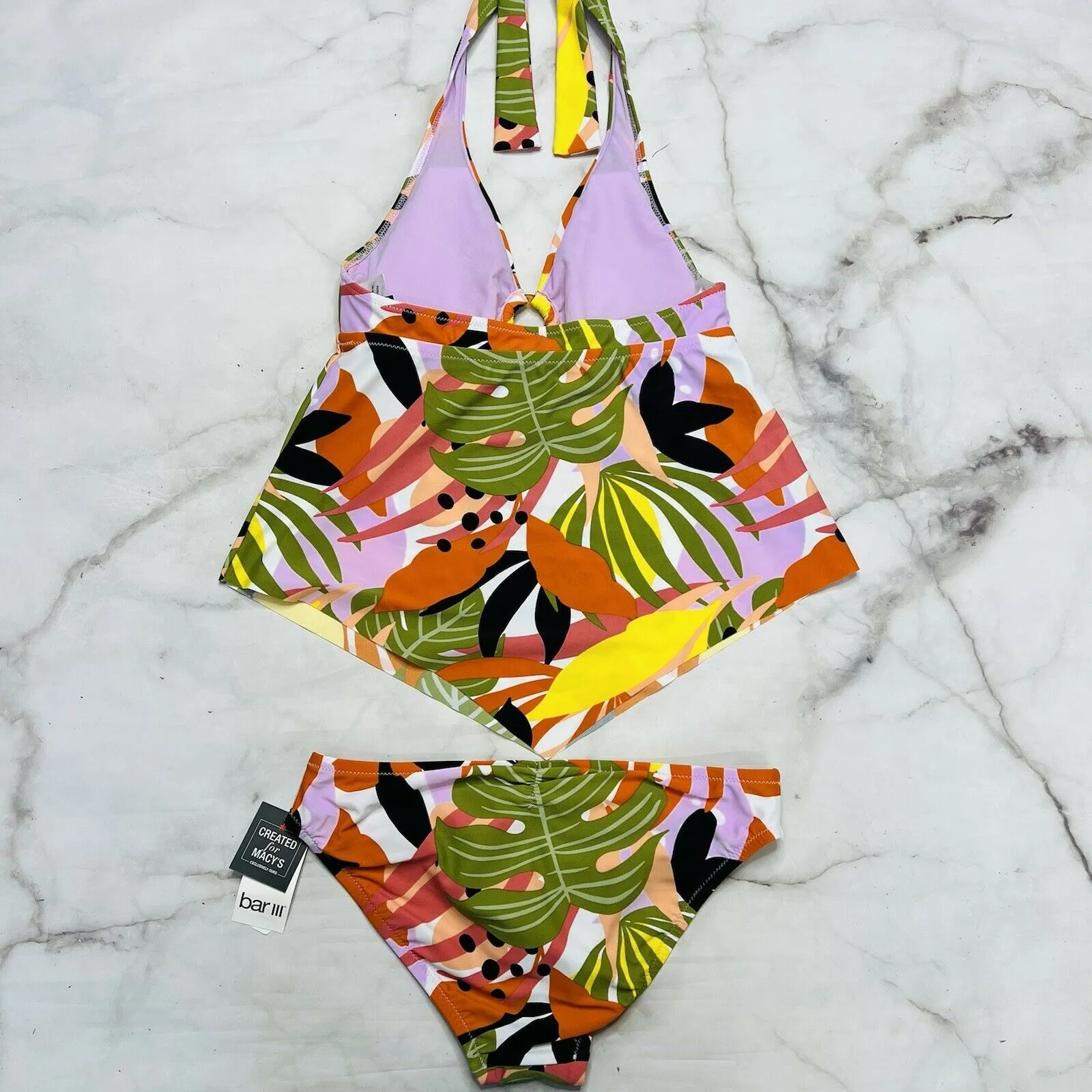 Bar III Jungle Tropical-Print Tankini Swim Set 2pc Size XS Boho Halter Hipster - Image 5