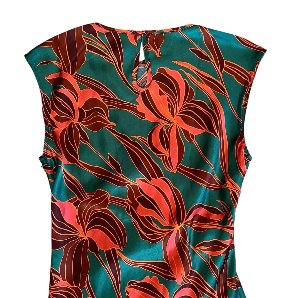 House Of Harlow 1960 Revolve Satin Floral Slip Maxi Dress Cut Out Tie Waist Sz M Green Size M - Image 6