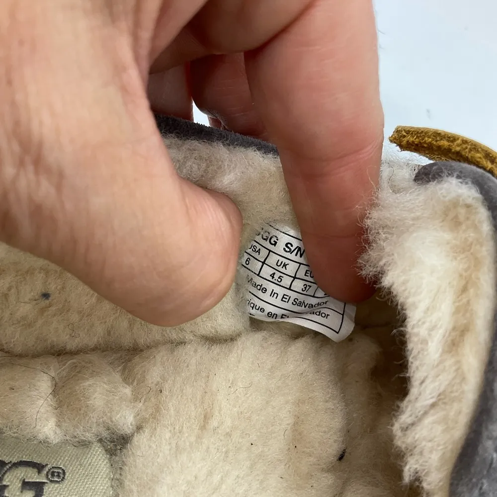 UGG  GREY LEATHER MOCCASIN SLIPPERS - Image 6