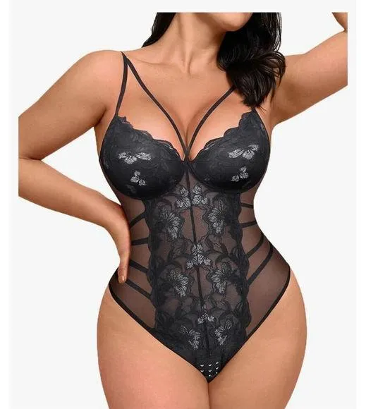 NEW Lace Shapewear Bodysuits Tummy Control Body Suits Body Shaper M Black Size M - Image 1