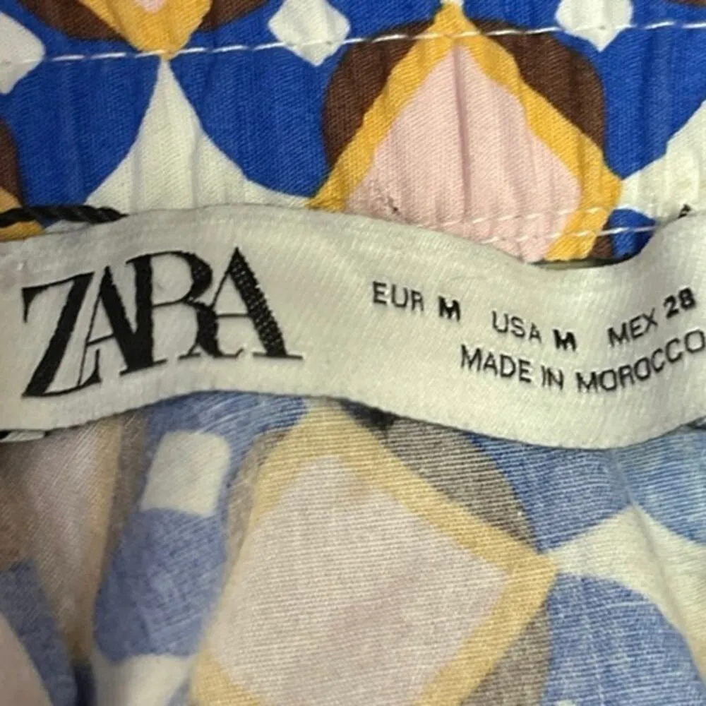 Zara Blue Yellow Argyle Tiered Peasant Gypsy Cottage Core Midi A Line Skirt Sz M - Image 5