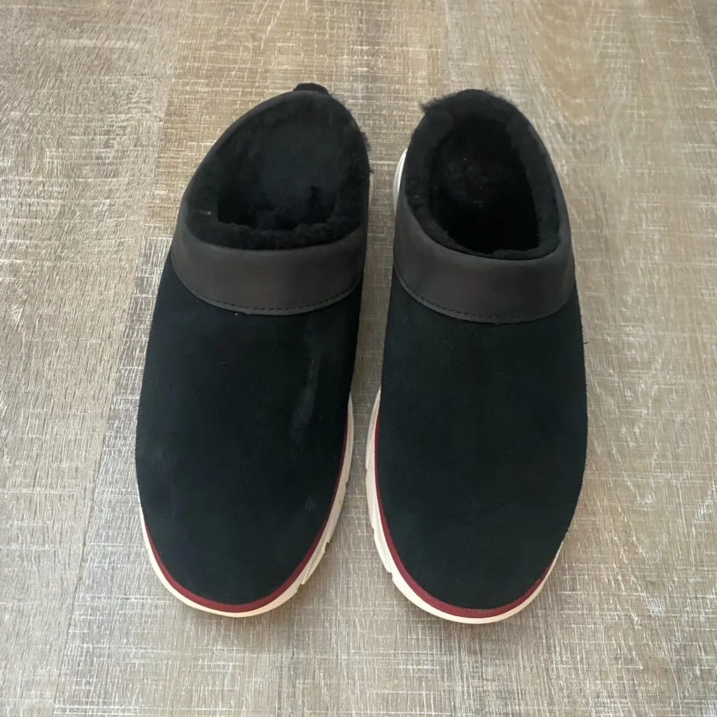 L.L. Bean Kennebec Shearling Clogs 7 Black Suede Shearling Mule Slip On Shoes - Image 3