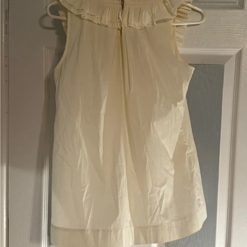 Elegant BCBGMaxAzira Cream  Ruffled V-Neck Top - Image 3