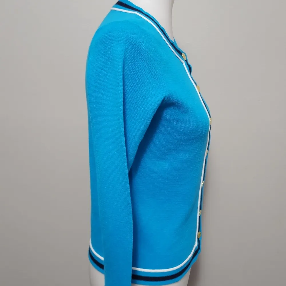 Crown & Ivy Cerulean Blue Piping Trim Cardigan Size SP - Image 2