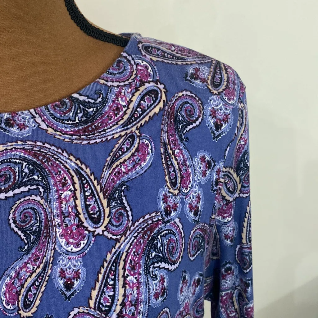 J Jill perfect pima cotton paisley Crewneck high low tunic size M Blue Size M - Image 7