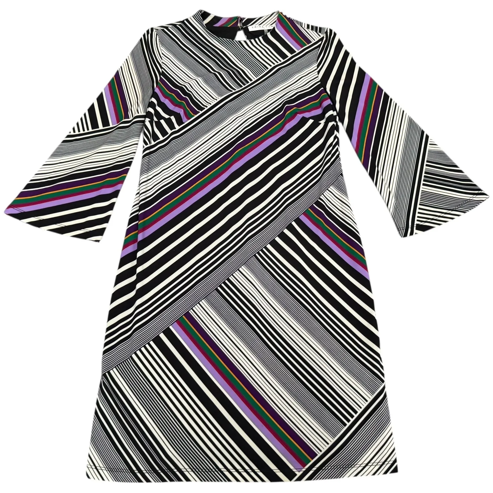 Trina Turk Merry Striped Shift Dress Retro Mod GoGo 60s‎ Disco 3/4 Sleeve Size S - Image 3