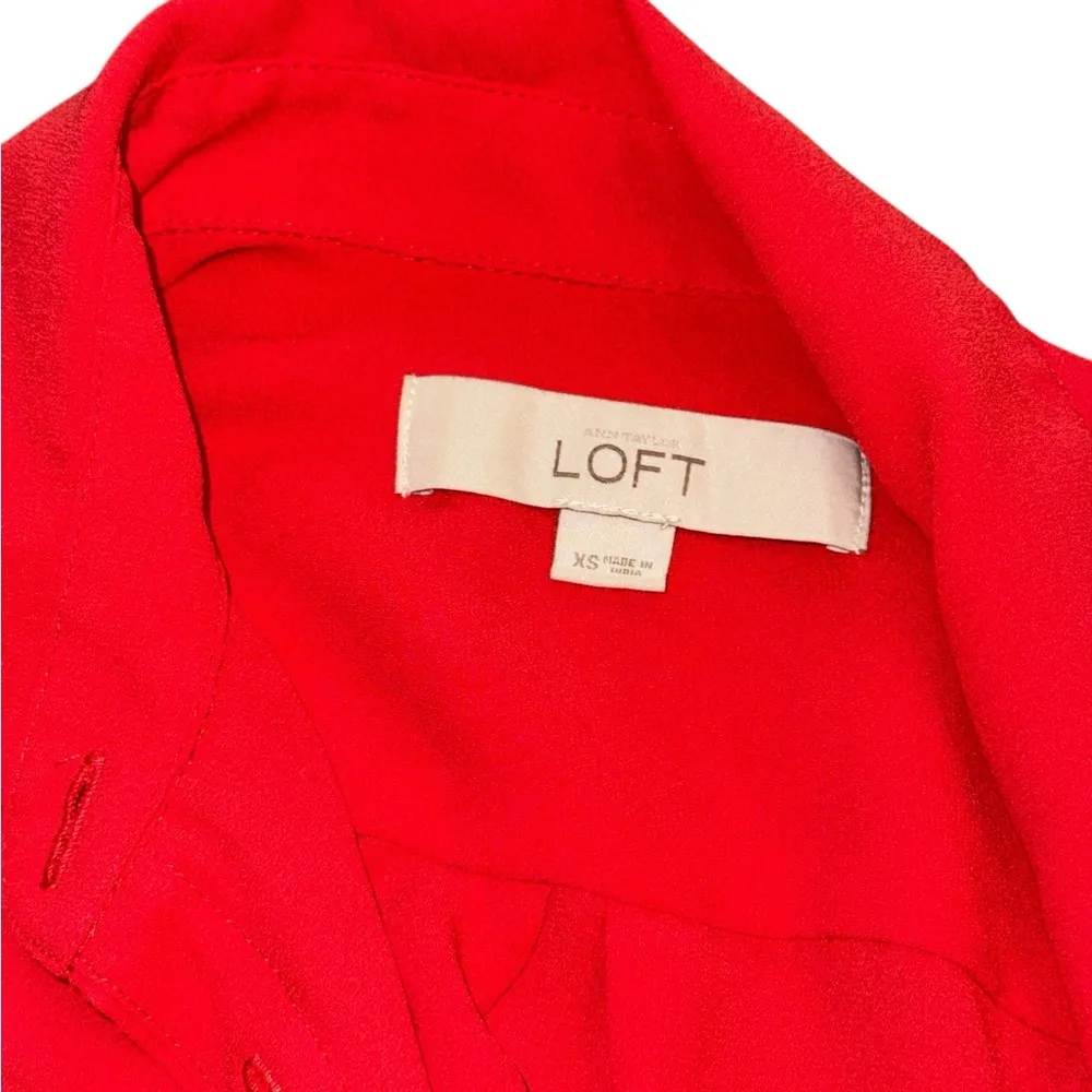 Loft  Red Casual Button Down Shirt with Classic Collar - Image 4