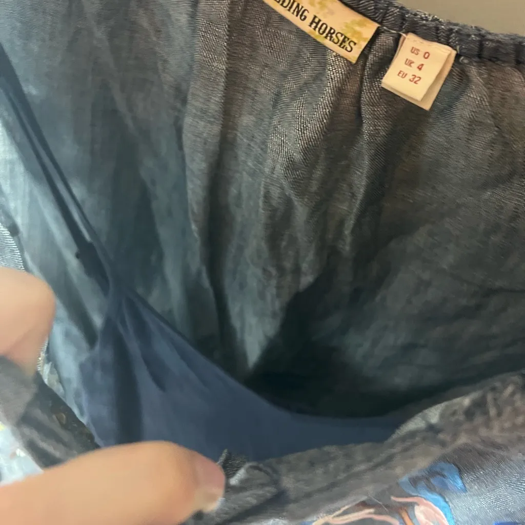 Holding Horses Anthropologie Folklore Embroidered Chambray Dress Western Size 0 - Image 9