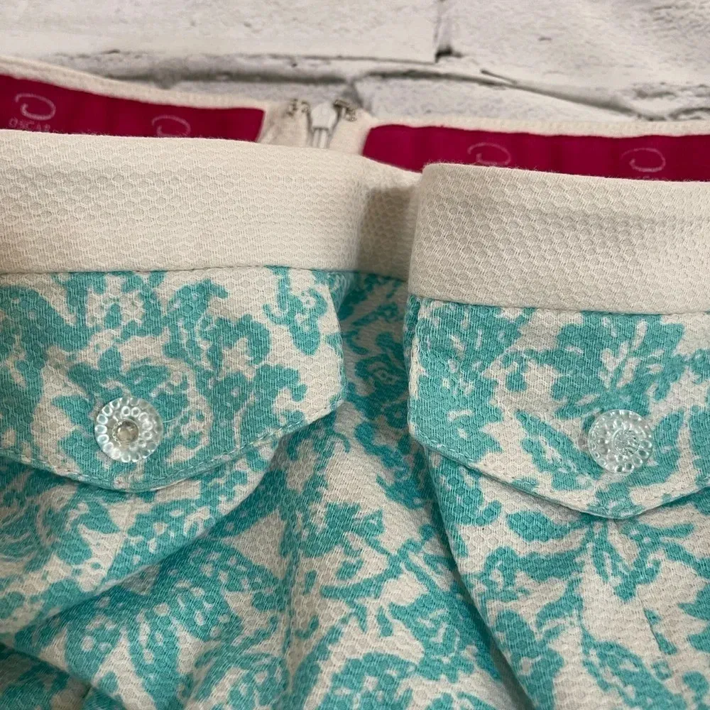 Óscar de la Renta turquoise & white floral pleated lined skirt 10P - Image 4