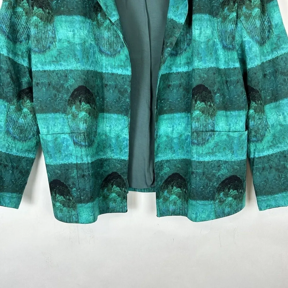 PIAZZA SEMPIONE Green Blue Blazer Jacket Open Front Woman's Size IT 38 US 2 - Image 3