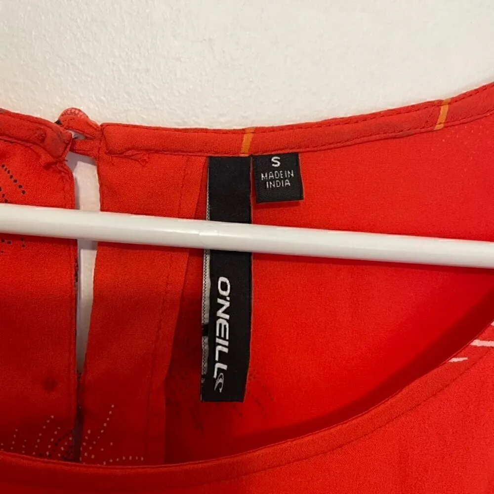 O'NEILL PACSUN Jules Shift Dress Red ish Floral 3/4 Sleeve Tie Waist Button Back - Image 3