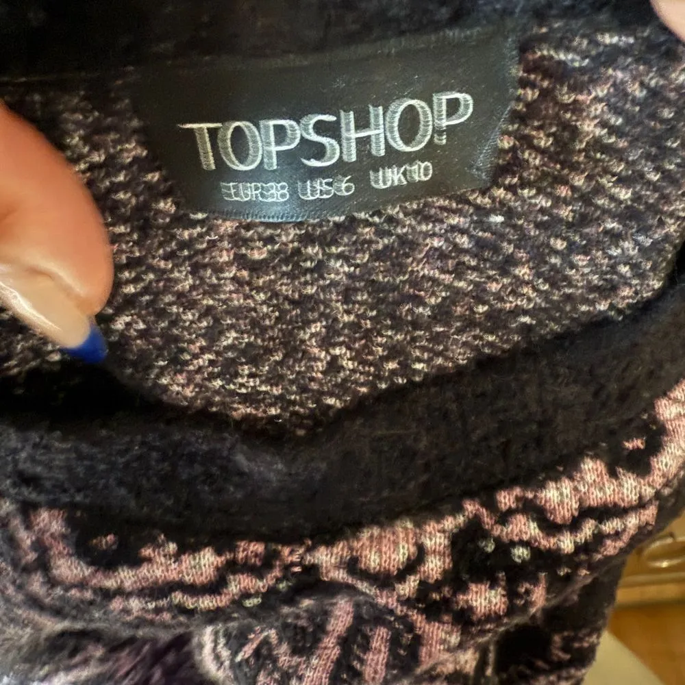 Topshop  Pink Black Damask Print Sweater Pullover Crewneck Long Sleeve UK 10 - Image 5