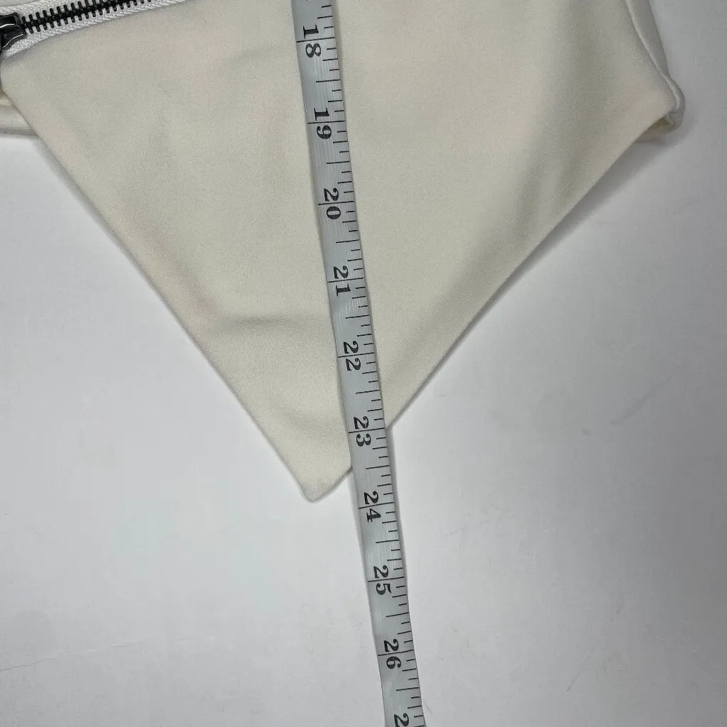 Love  Ivory Cropped Zipper Accented Long Sleeve Open Blazer Sz Med - Image 7