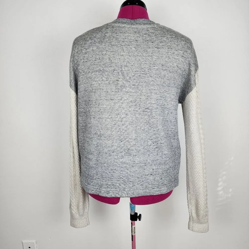 Cabi Fusion Sweatshirt Sweater V-Neck Cable Knit Sleeves Gray Off White M - Image 4