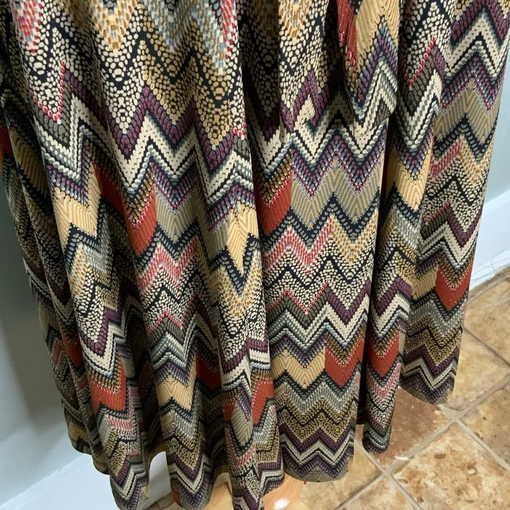 Grace Multicolor Chevron Retro Print Metallic Accents Full Casual Career Skirt M Size M - Image 5
