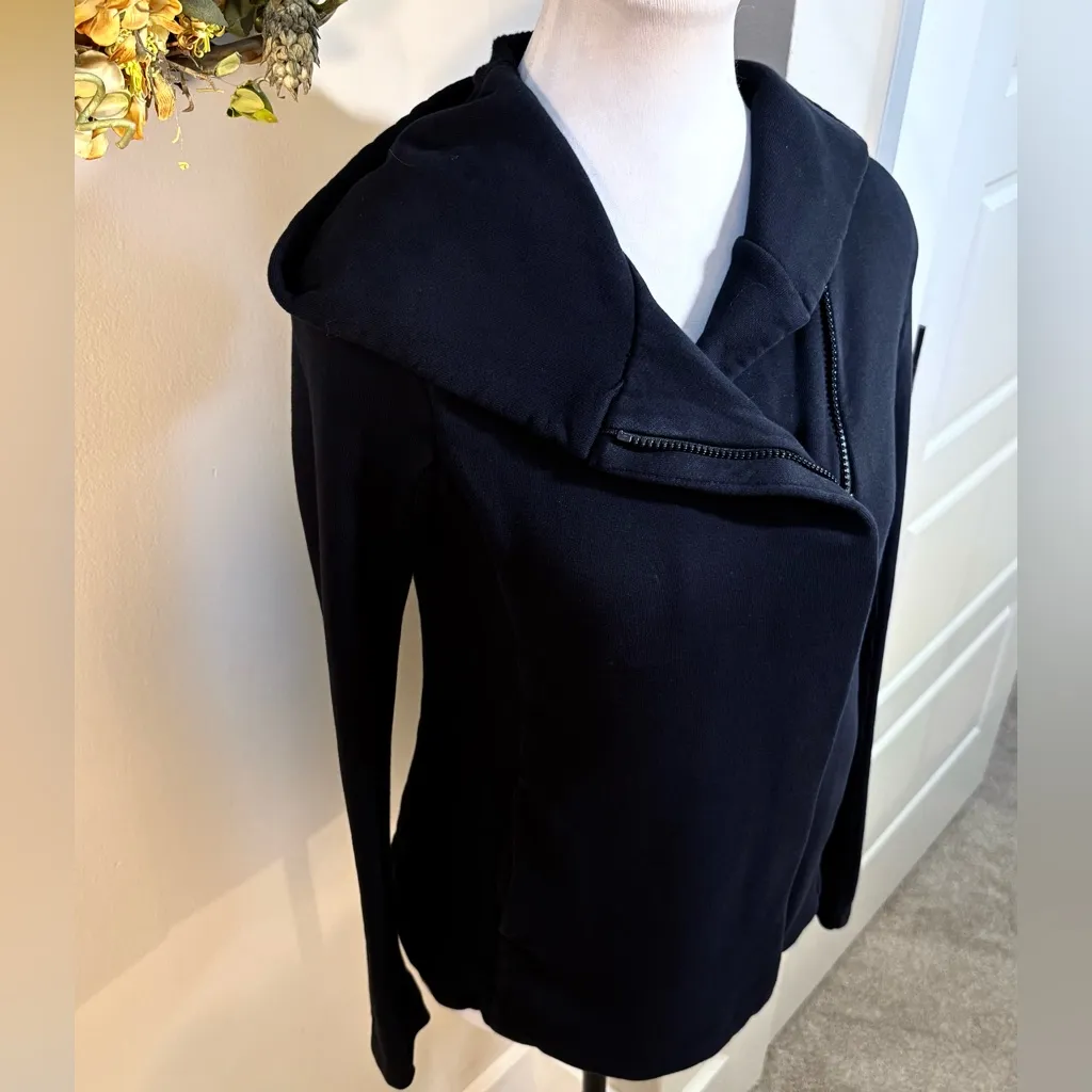 James Perse Black Hooded Asymmetrical Zip Jacket Soft Cotton Blend~Small π - Image 5
