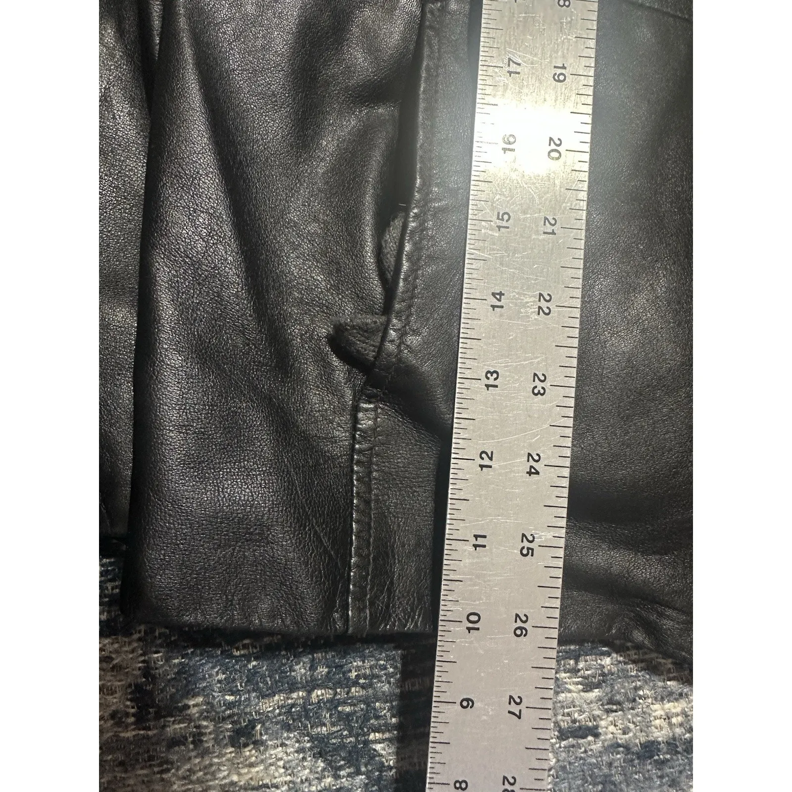 Black Leather Jacket Mob Wife Women’s Large Petite Full Zip Style & Co. Retro - Image 4
