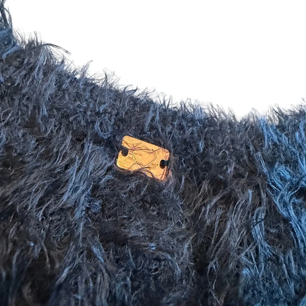 Knitz For Love And Lemons Black Crop Top Fuzzy Teddy Blouse Shirt Size Small - Image 3