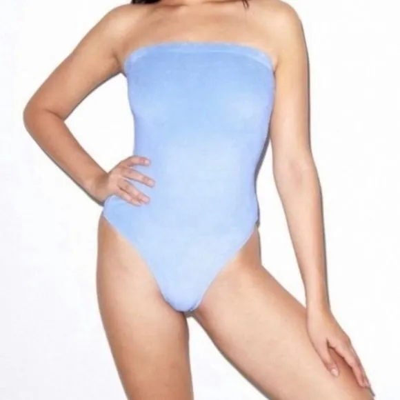 NEW American Apparel Light Blue Velvet Bodysuit - Image 2