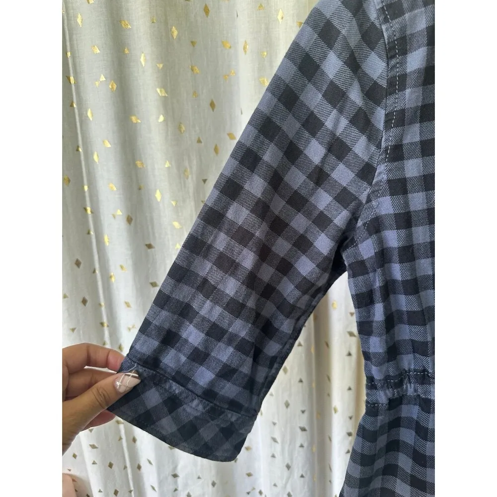 Paris Blues Denim Women's Gingham Button Down Drawstring Waist Shirt Dress M - Image 3
