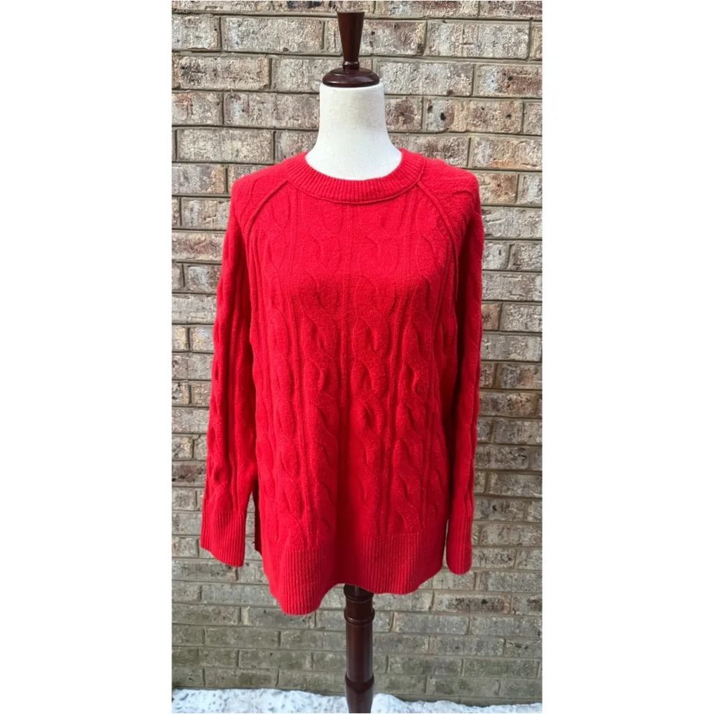 NWT Aerie Red Unreal Cable Crew Sweater - Image 2