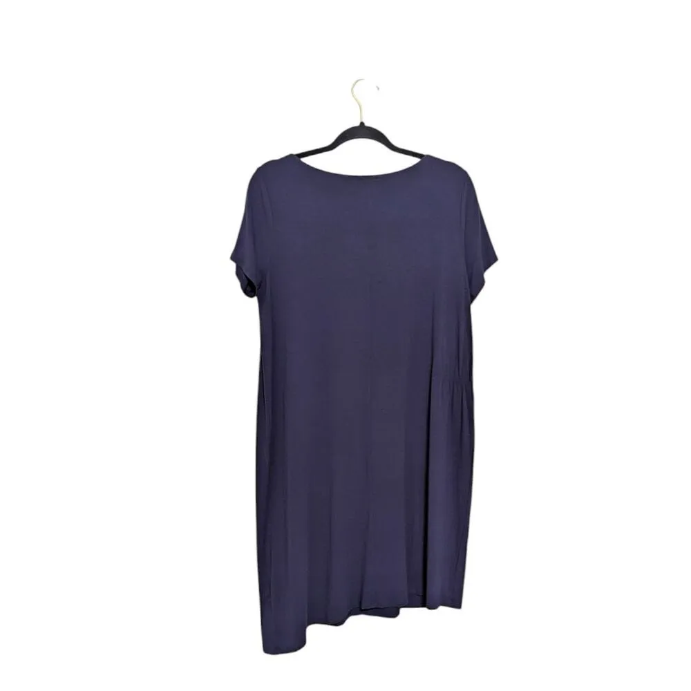 Eileen Fisher Navy Asymmetrical T-Shirt Dress Side Cinch Womens Medium Casual - Image 3
