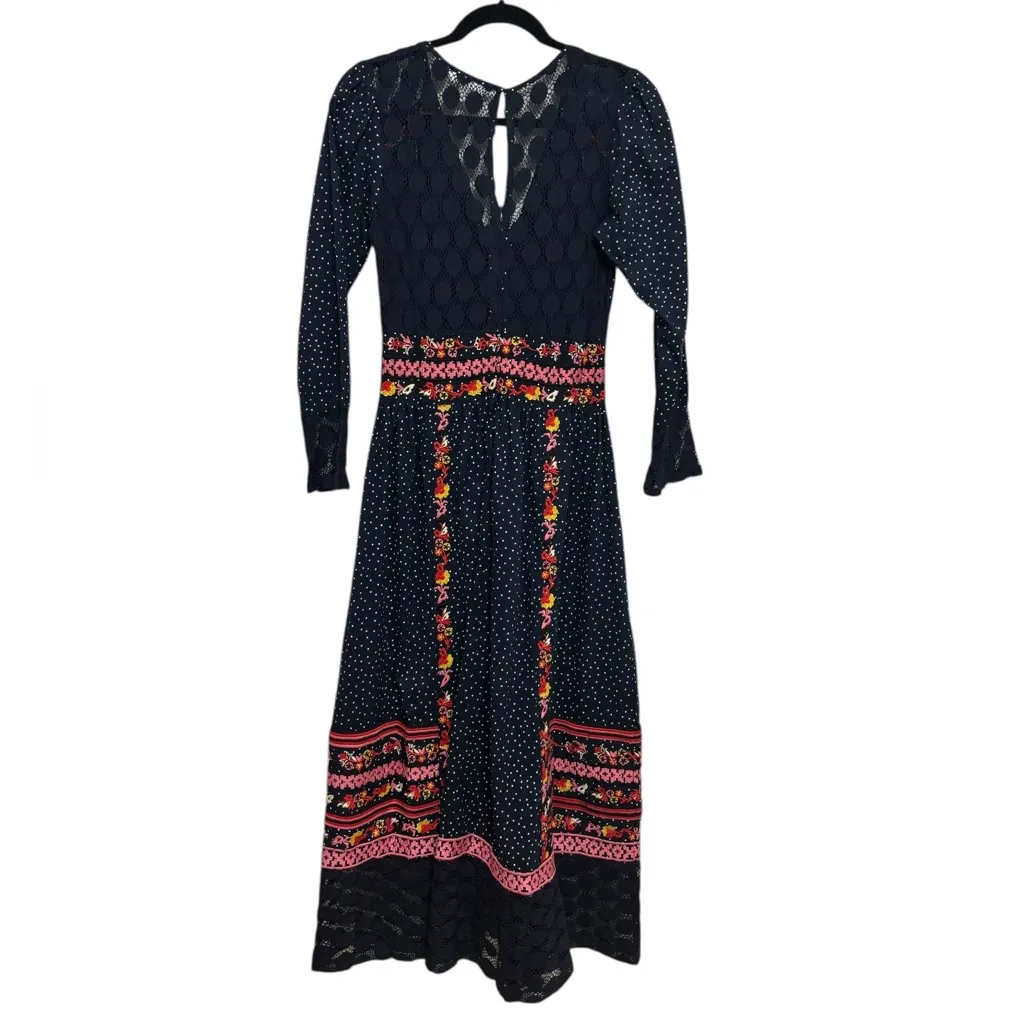 Frock & Frill Embroidered Katerina Midi Dress in Navy Polka Dot - Image 4