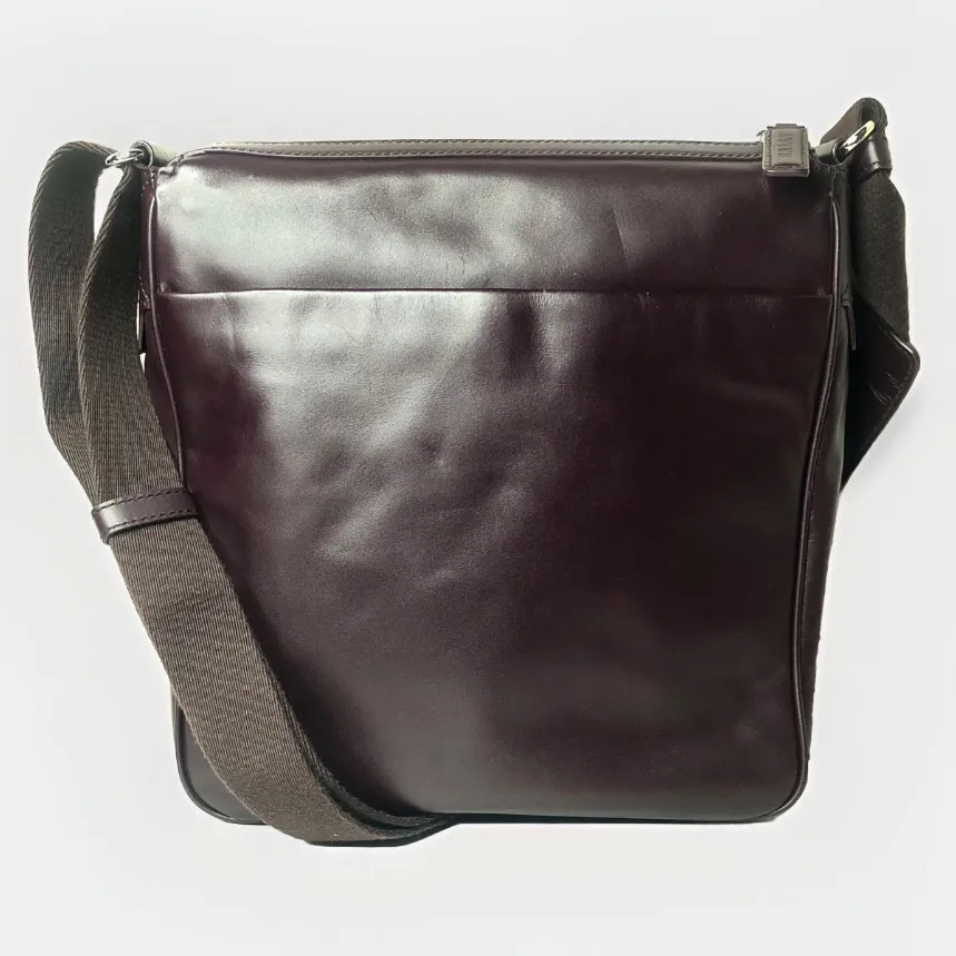 BALLY Brown Calfskin Top Zip Crossbody Messenger Shoulder Bag Striped Strap - Image 2