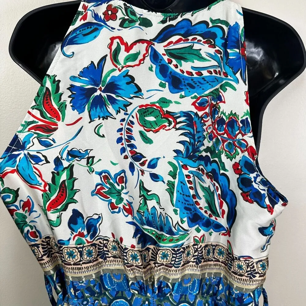 NEW Zara Size L Wide Leg Satin Jumpsuit Paisley Floral Sleeveless Mixed Print - Image 7