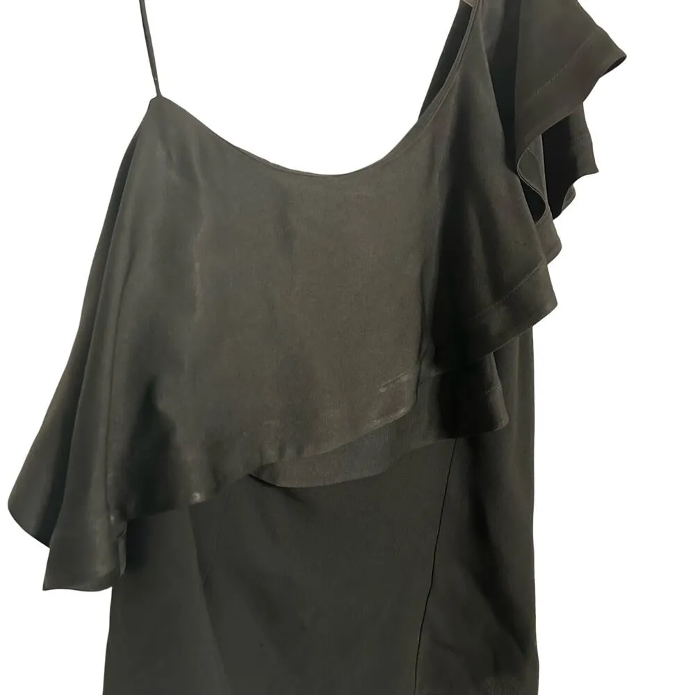 3.1 Phillip Lim Drapey One Shoulder Blouse Ruffle Trim Black Size 4 - Image 6