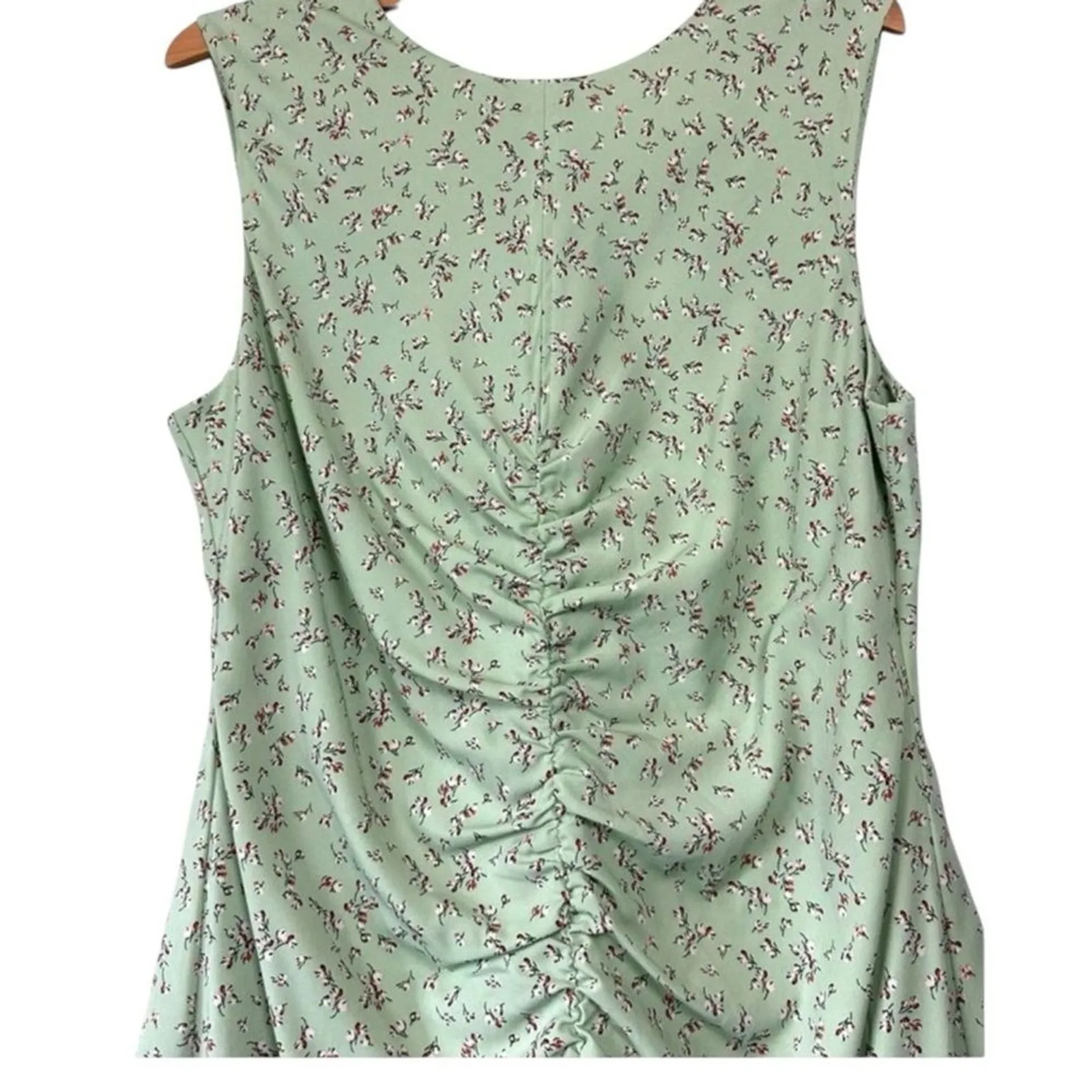 Love, Whit Pistachio Green Petite Floral Ruched Midi Dress High Slit Open Back L Size L - Image 7