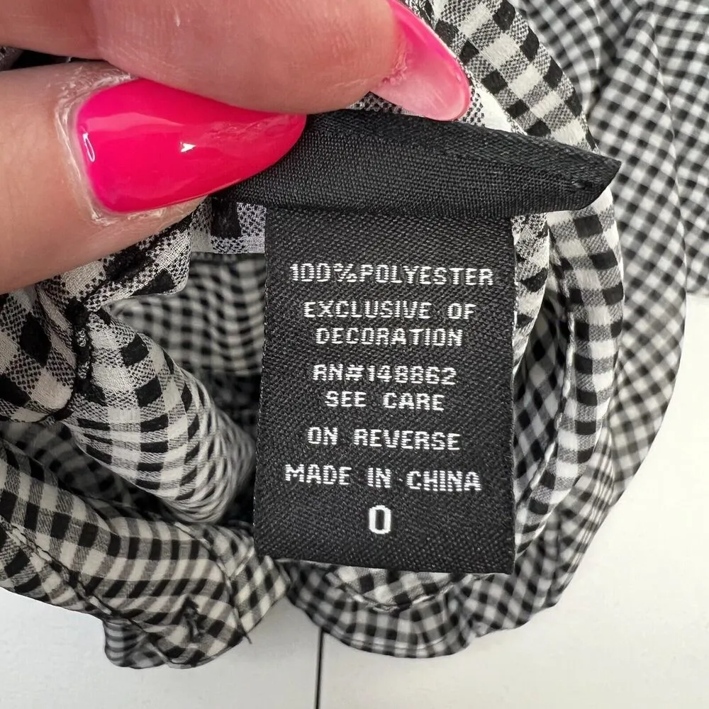 Torrid Women’s Plus 0X Blouse Gingham Ruffled Semi Sheer Black White Long Sleeve - Image 8
