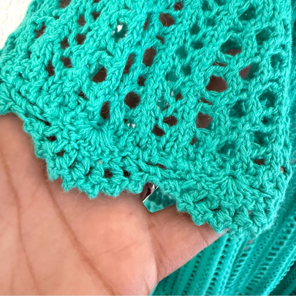 Jessica London Womens Duster Teal Crochet Short Sleeve Plus Size 26/28 - Image 5