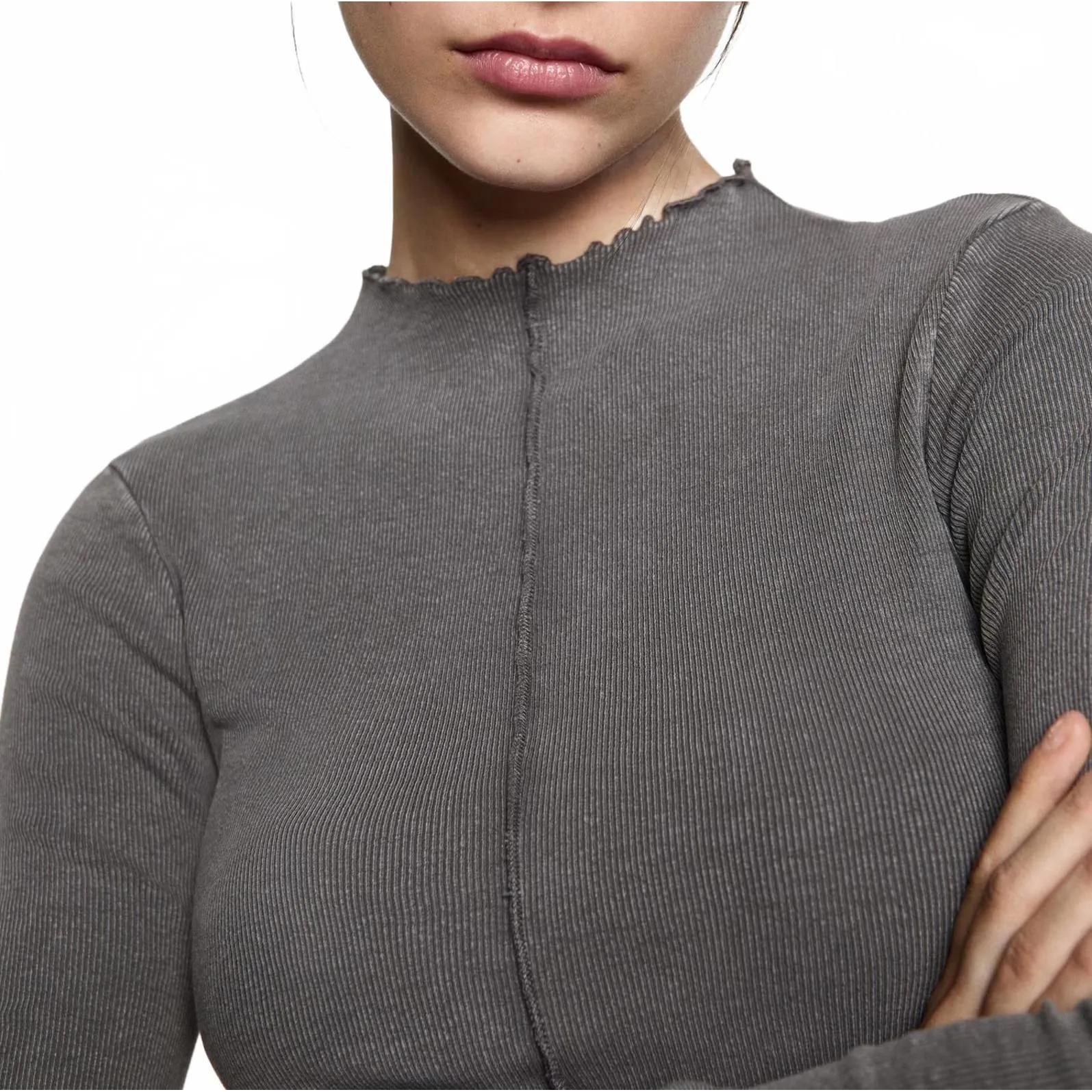 Mango Long-Sleeved T-Shirt with Decorative Seams Charcoal NWT Teens Large - Image 7