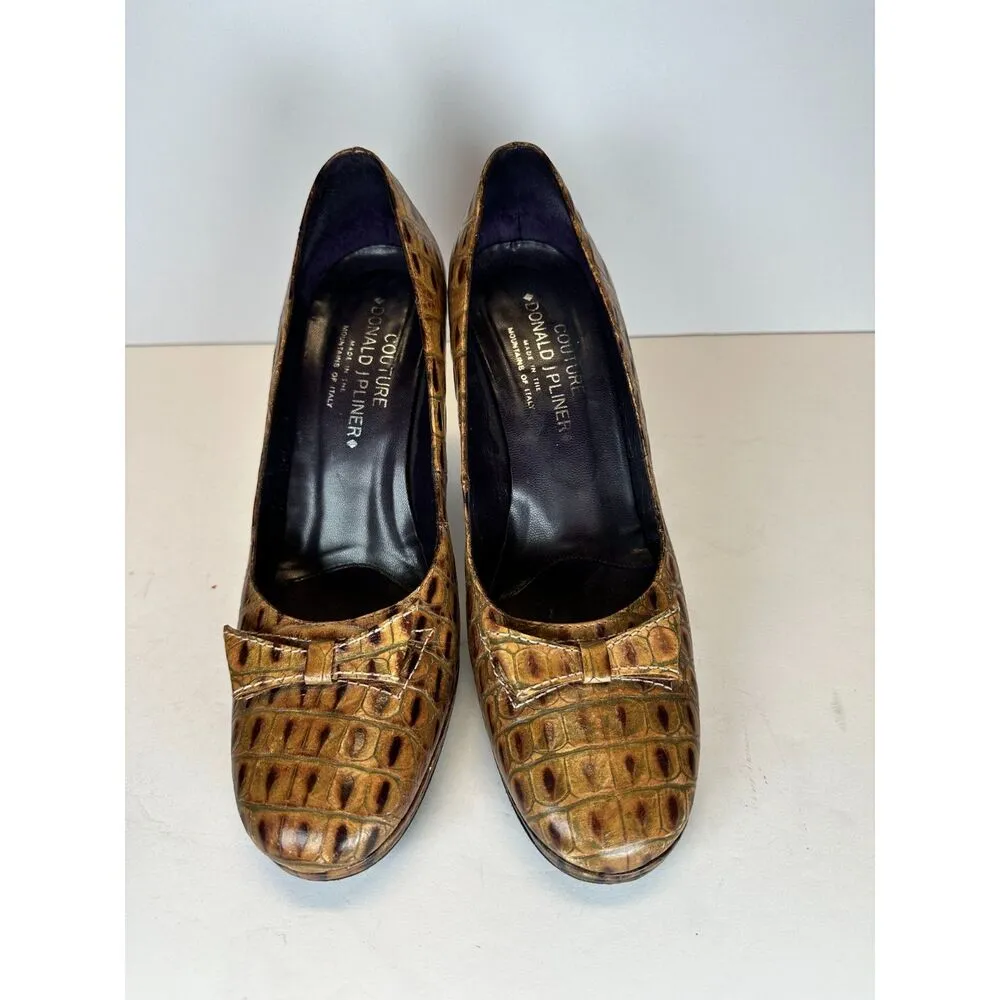 Donald J Pliner Women's Size 9M Brown Embossed Leather Stiletto Heel Pumps EUC - Image 2