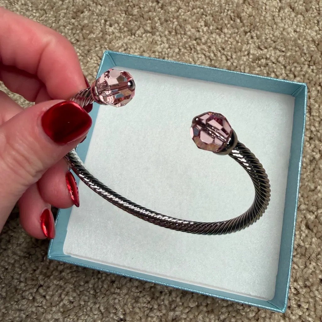 Touchstone Crystal by Swarovski With a Twist Cable Bracelet Light Rose Silver - Image 3