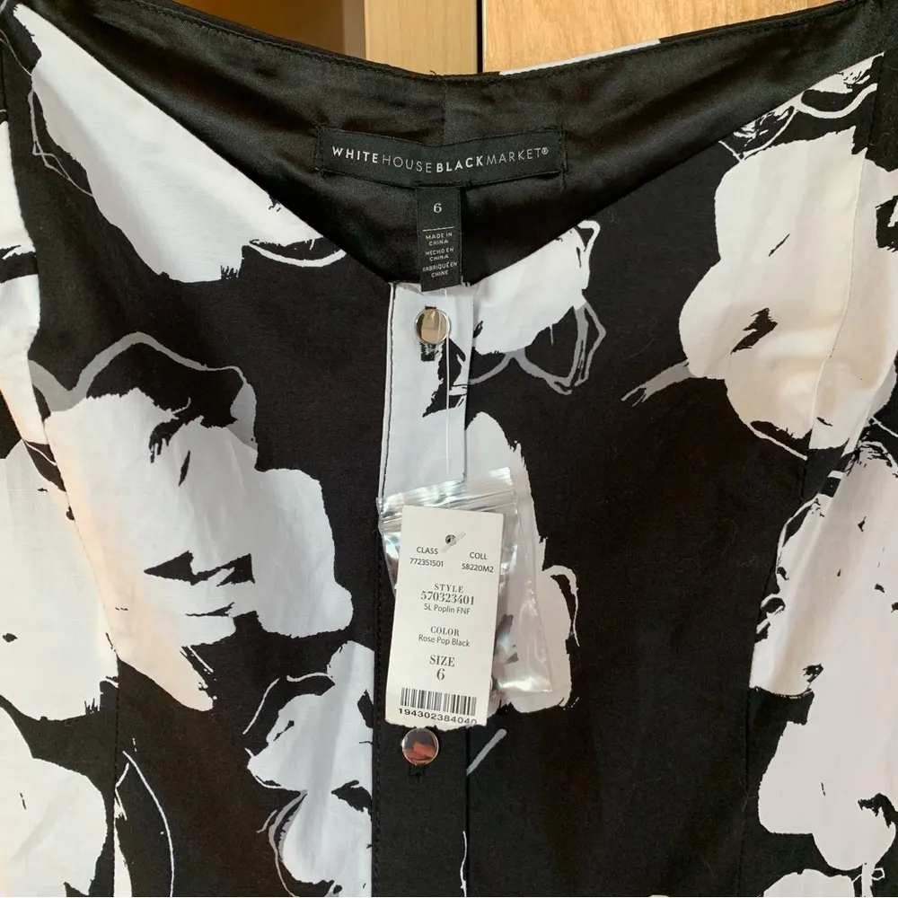 White House Black Market Sun Dress Black White Floral Fit And Flare Size 6 - Image 4