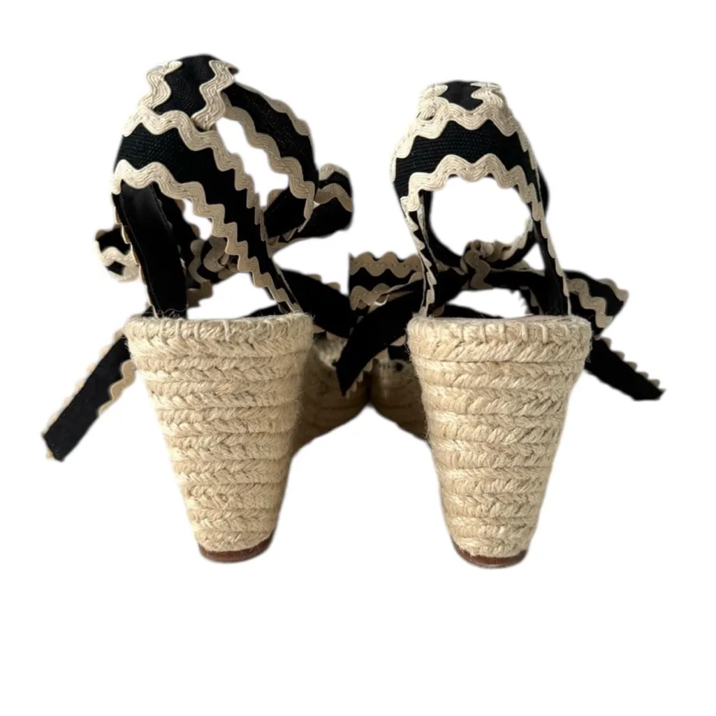 LOEFFLER RANDALL Ginny Espadrille Wedge Ric Rack Sandal Black/Multi Size 7.5 - Image 6