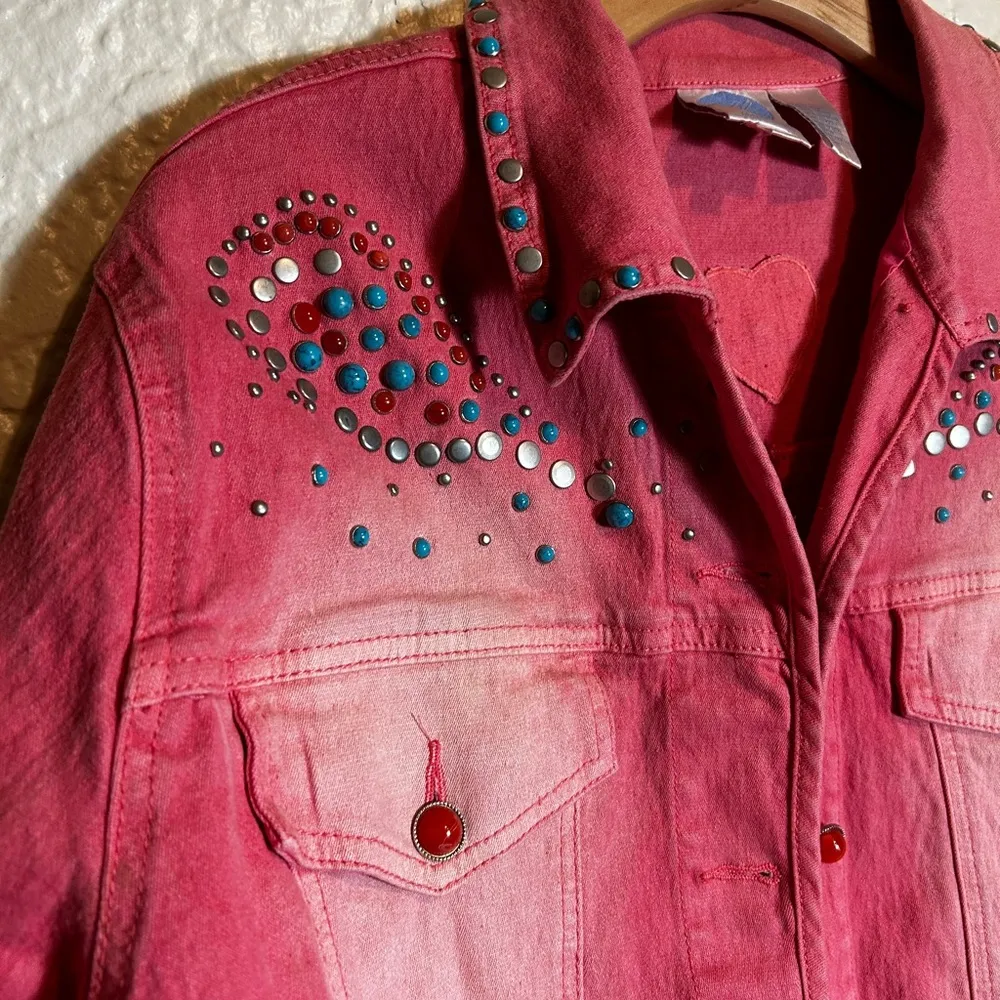 DH2 by Diane Gilman Embellished Pink Denim Jacket womens size 1X‎ studded - Image 2
